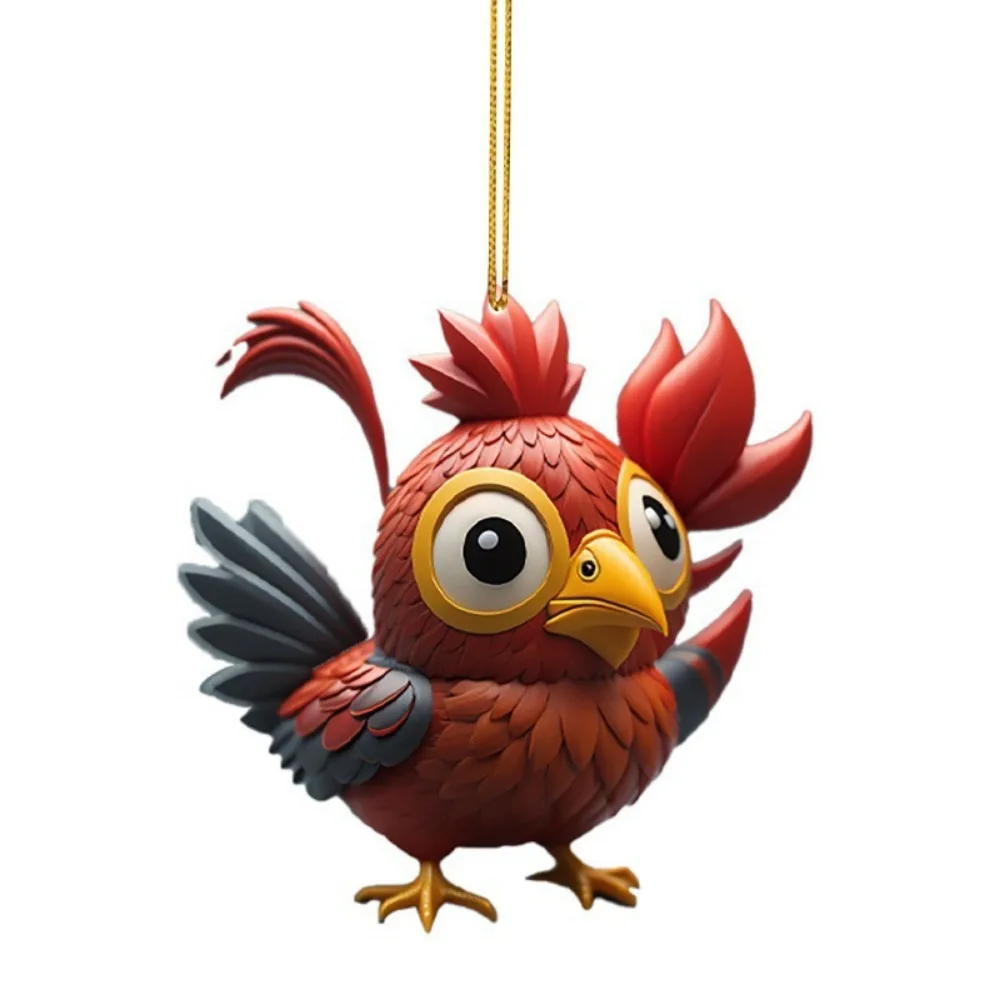 

Creative 2D Flat Rooster Pendant Cute Acrylic Christmas Rooster Ornament Cartoon Car Chicken Pendants New Years