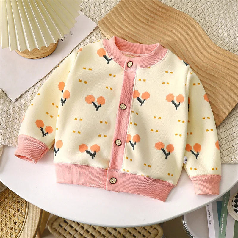 Children Autumn Coats Boys Girls Spring Plus Velve Warm Jackets Kids Casual Print Outerwear New 2024 Infant Versatile Clothing