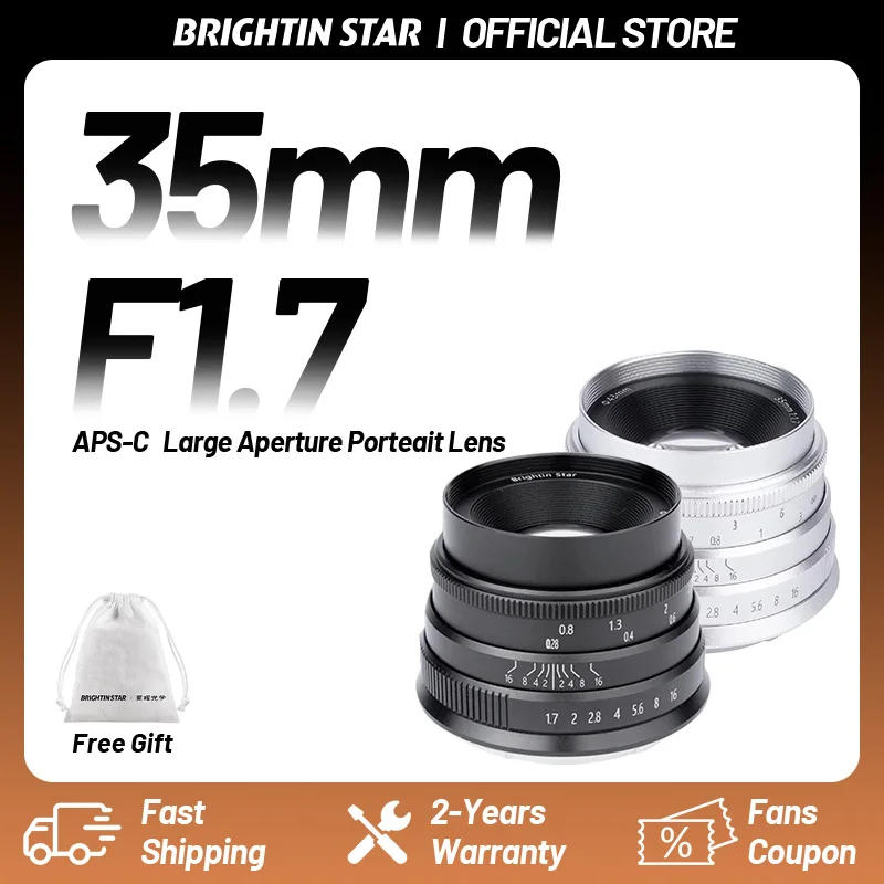Brightin Star 35mm F1.7 APS-C Weitwinkel-Objektiv mit Großer Blende und Manueller Fokussierung für Spiegellose Kameras von Sony E, Nikon Z, Canon EOSM, Fuji X, M43