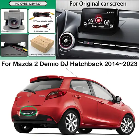 Mazda 2 Demio DJ Hatch 2015 ~ 2023 OEM 스테레오 백업 역방향 주차 카메라 28 핀 어댑터와 물고기 눈 후면보기 카메라 작업
