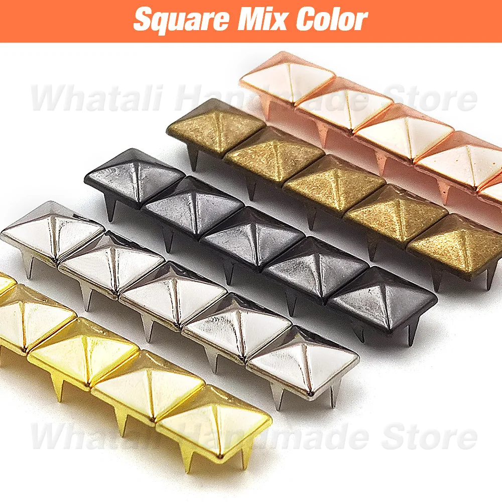 100Pcs 6/7/8/9/10/12mm Metal Spike Rivets Square/Round Studs Punk Rock Leather Craft For Clothes/Shoes/Bags/Belt/Bracelets DIY