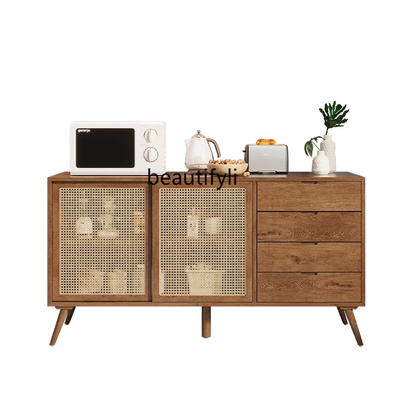 

Ротанговый обеденный боковой шкаф из массива дерева для хранения чая в скандинавском стиле для гостиной, дома, бревен, многофункциональное искусство