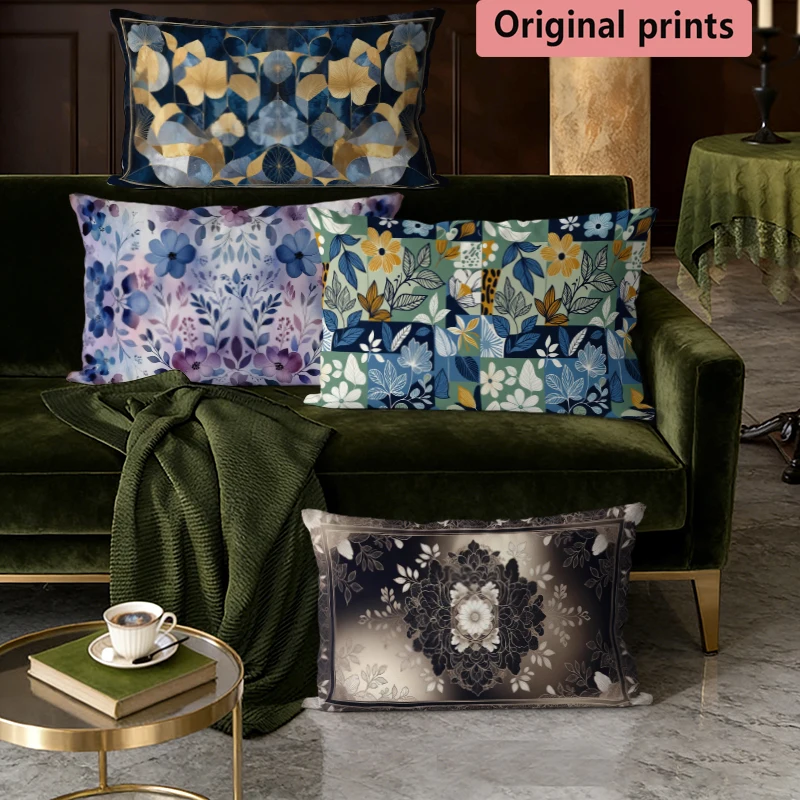 Vintage Blumen-Patchwork Lendenkissenbezüge, geeignet für Sofa, Schlafzimmer, Auto, Kissenbezug, rechteckiges Rückenkissen