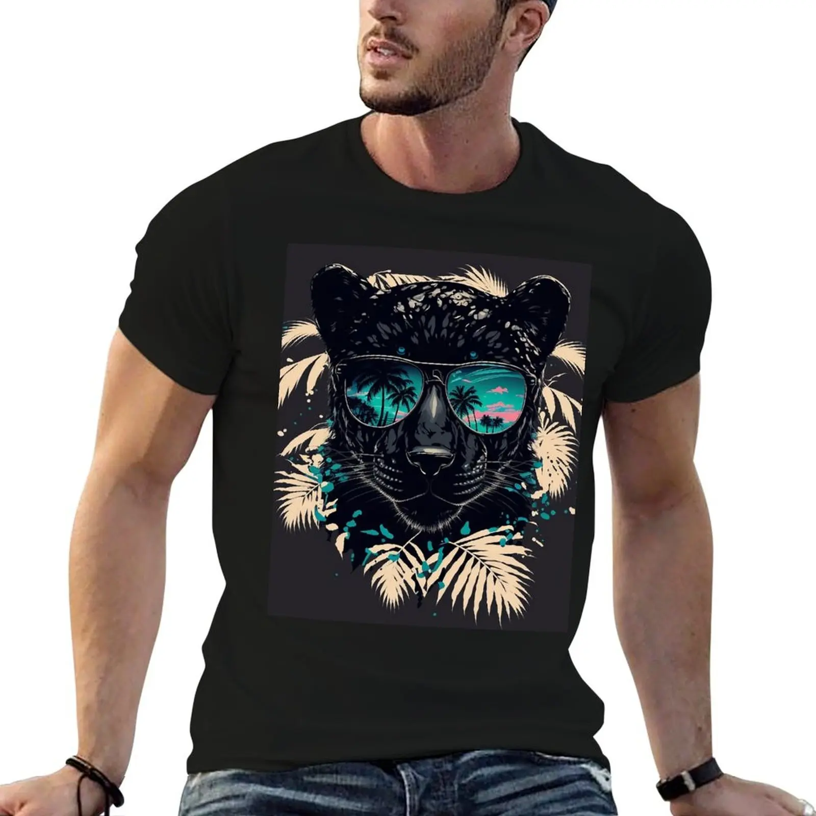 Black panther in sunglasses T-Shirt Basic Tee Shirt for Everyday Outfit