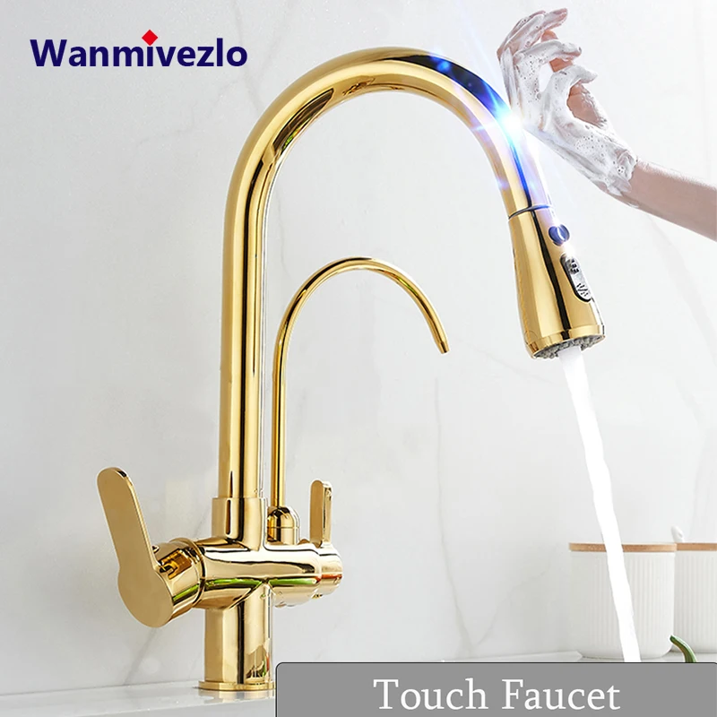 

Touch Sensor Filter Kitchen Faucet With Pure Water Pull Out Mixer Tap Rotate Hot Cold Water Crane Mode Deck Mounted Mixer Tap