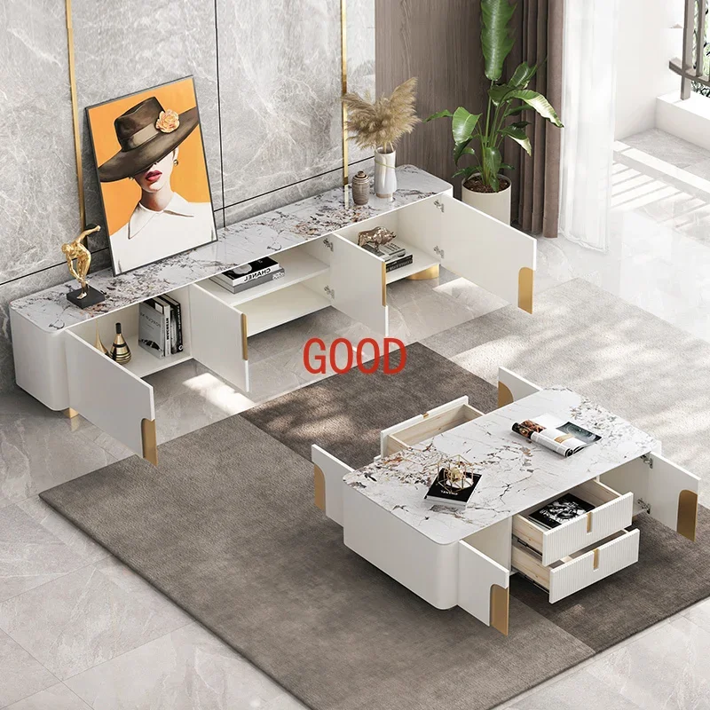 Stone Plate TV Cabinet and Tea Table Combination Large and Small Apartment