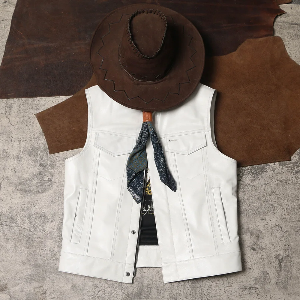 

DSV598 Asian Size Super Quality Tanned Veg Cow Leather Vintage Waistcoat Men's Stylish Biker Vest