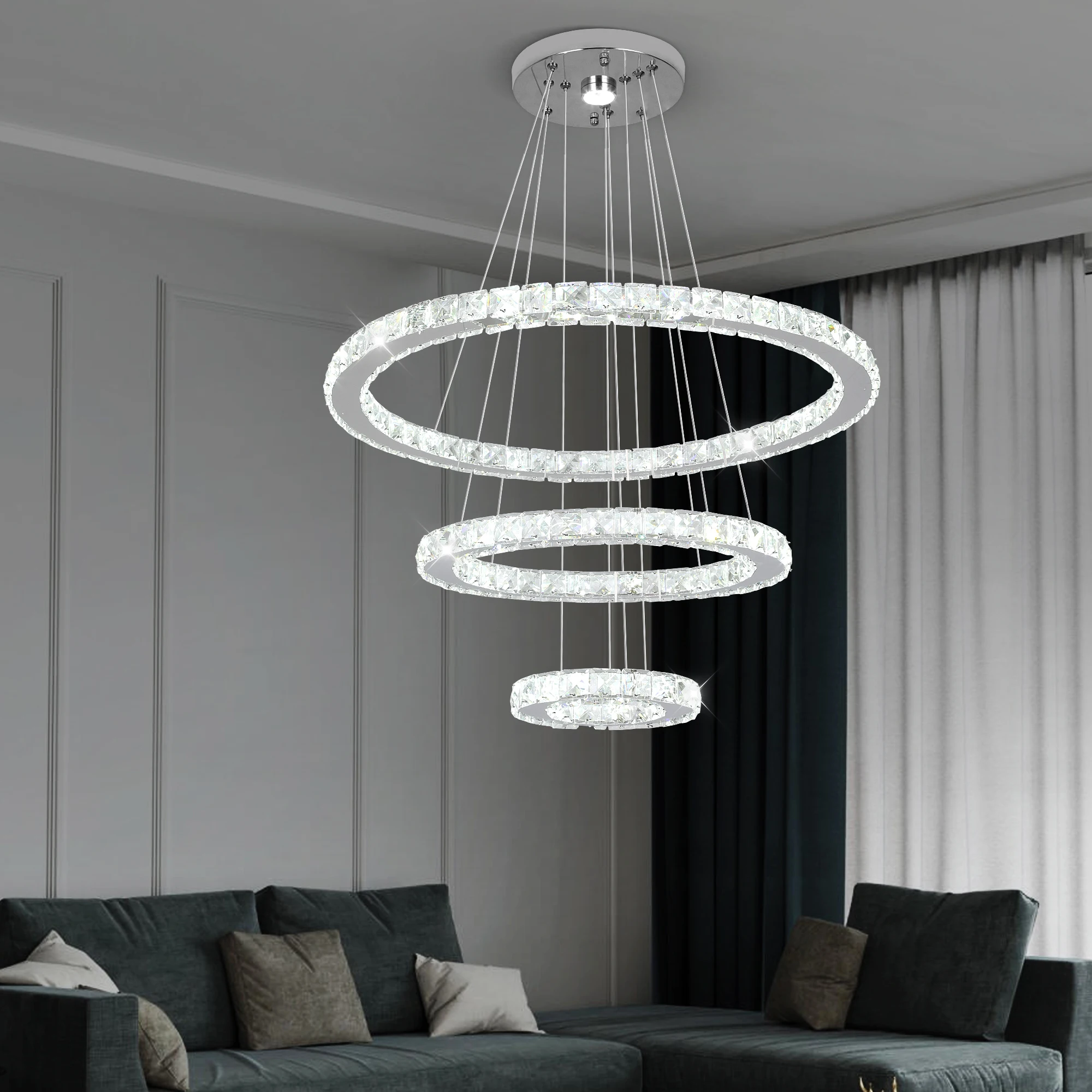 Plafonnier LED en Clip avec Anneaux Réglables et Télécommande, Luminaire Décoratif d\'Nik, Idéal pour un Salon ou une Chambre à Coucher