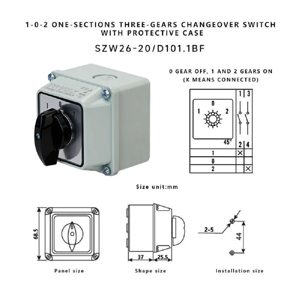 Waterproof Rotary Changeover Switch SZW26-20 20A 660V 3 Gear Cam Switch For Industrial Power Transfer Control Box