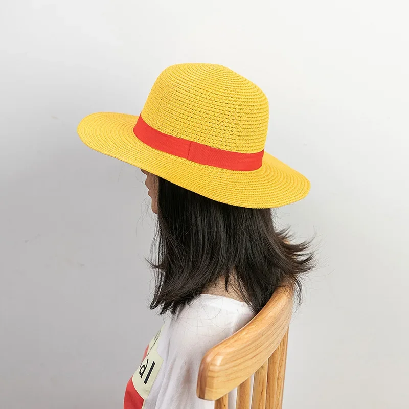 RT01 Anime Luffy Sombrero de paja para hombres y mujeres, gorras de cosplay de dibujos animados, sombreros de sombrilla de verano, accesorios de rendimiento para niños a*Jk2