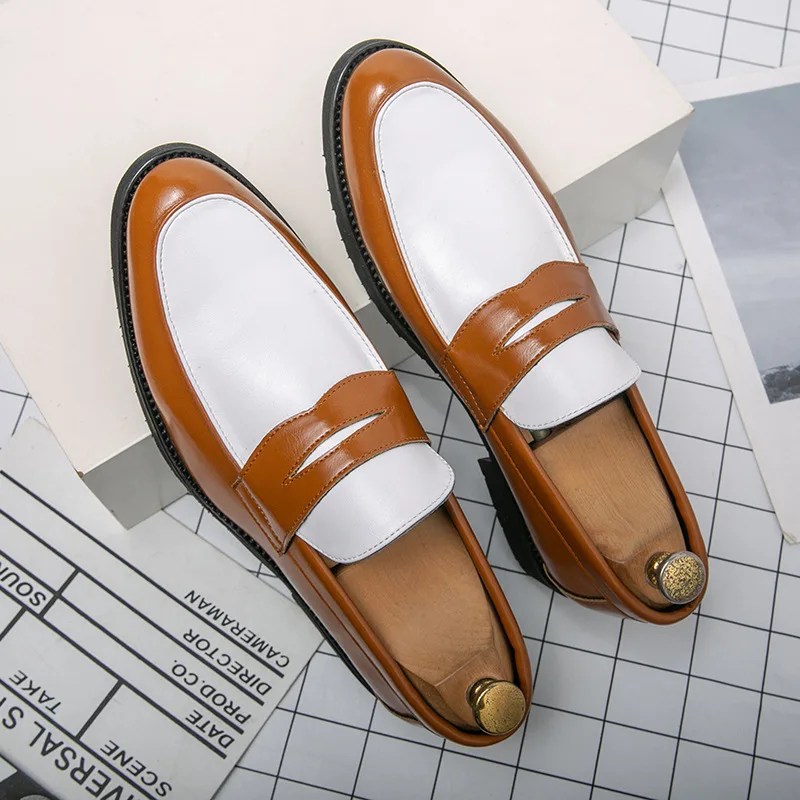 

Business Formal Wear Men's Leather Shoes Fashionable Color-block Men's Loafers Driving Shoes