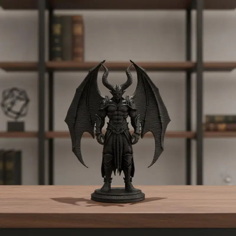 1Pcs Demon Warrior Resin Statue Horned Winged Devil Figurine Black 3D Printed Model Ornament For Desktop Table Home Decoration