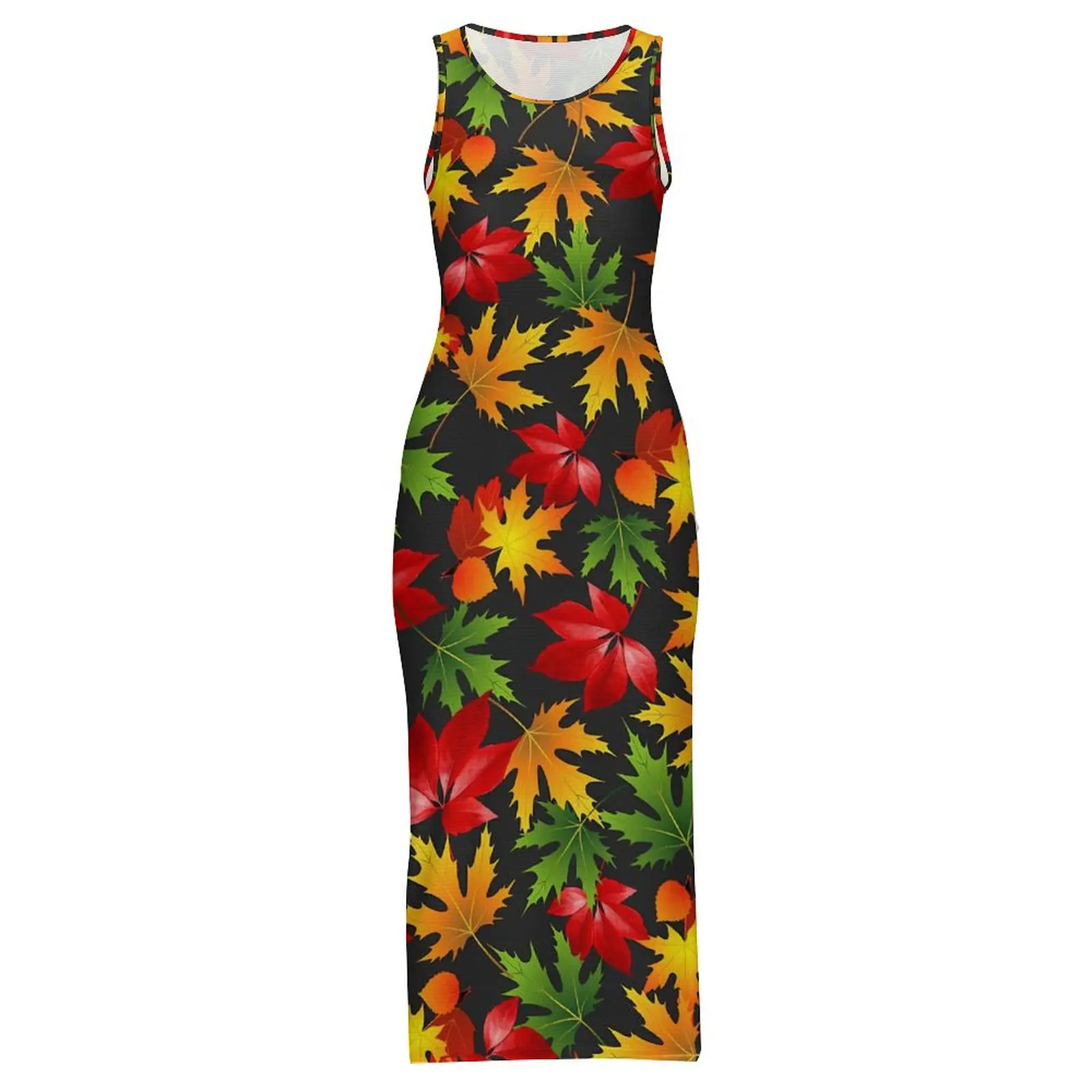 فستان مابل ليف بدون أكمام مطبوع ملون فساتين ماكسي Y2k غير رسمية أنيقة فستان ضيق للسيدات جرافيك كبير الحجم