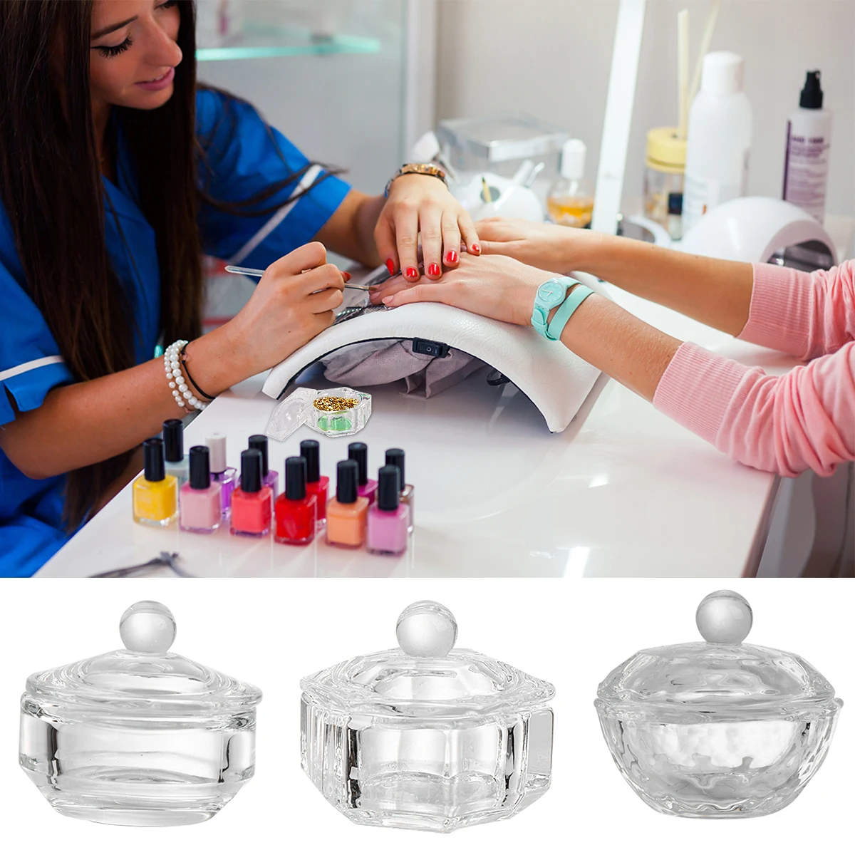 3 bicchieri di vetro di cristallo per nail art, mini contenitori per miscelazione di polvere liquida acrilica, strumenti per salone di manicure, tazza per nail art