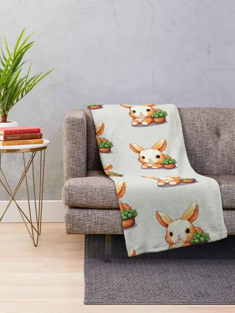 Orange and White Bunny with Veggies Throw Blanket Sleeping Bag Bed linens Multi-Purpose Blankets