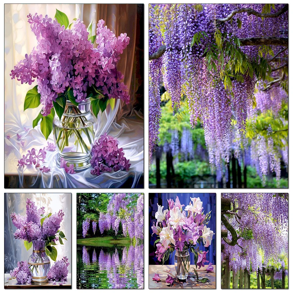 Blumen-Landschaft Diamant-Malerei Glyzinien 5D Voll-Diamant-Stickerei DIY Mosaik Kreuzstich Kunst Heimdekoration Geschenk