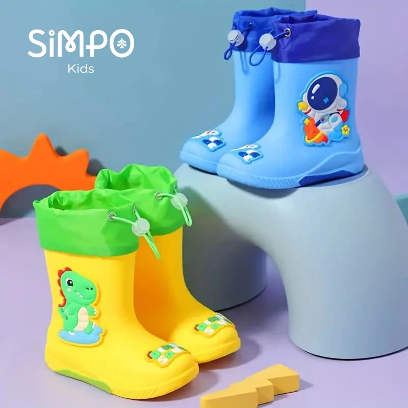 Kids Rain Boots For Girls Cartoon Unicorn Rabbit Spaceman Dinosaur Pattern Rubber Rainboot Boys Children Waterproof Shoes