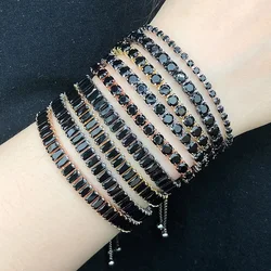 Unusual Black Crystal Tennis Bracelet for Men Steampunk Adjustable Zircon Women's Bangle Chain on Hand Hip Hop Hippie Jewelry