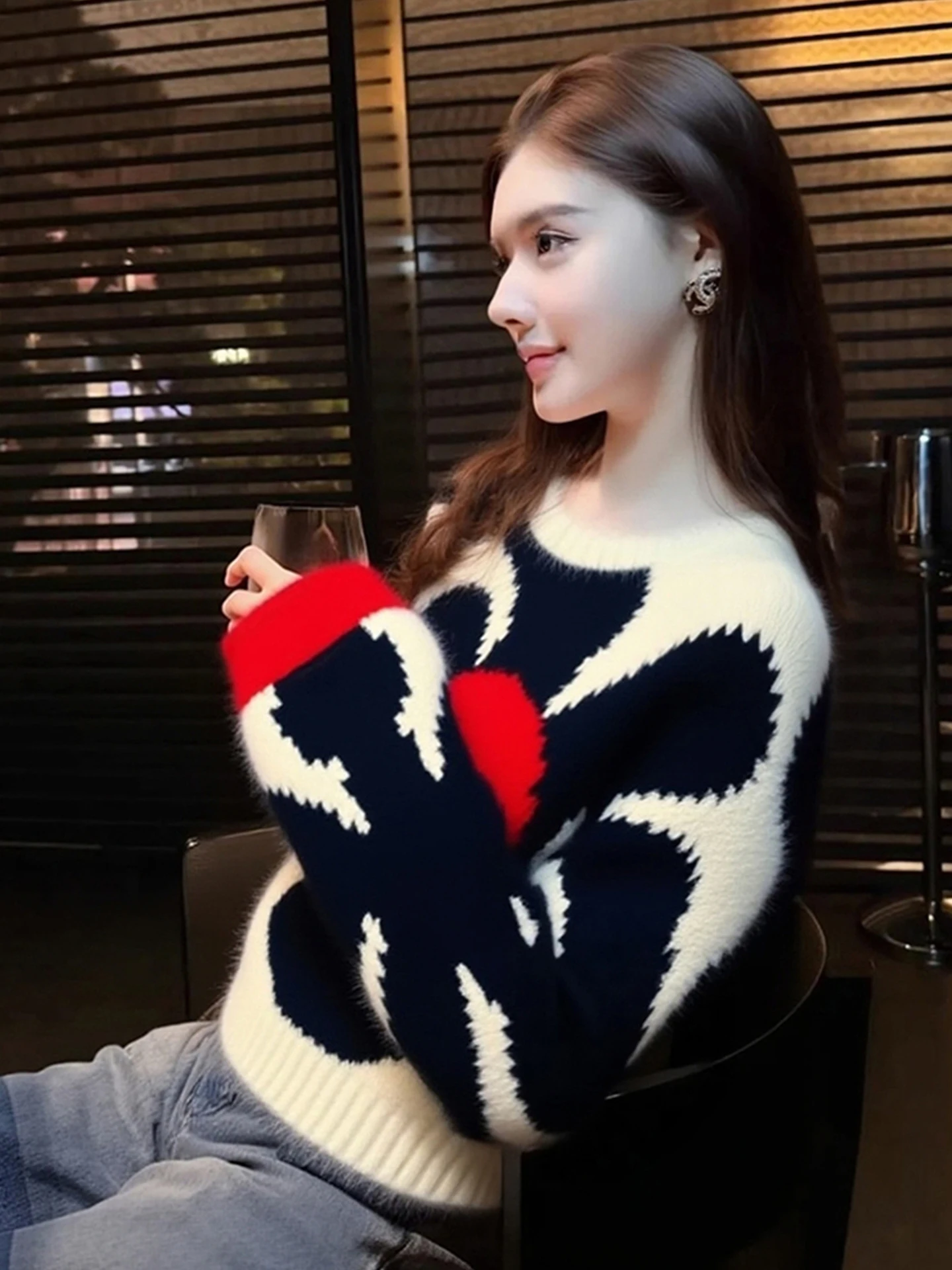 

Faionable Versatile Unique Color Blo Camere Sweater Long Sve Comfortable Soft Knitted Winter Design Korean Sle Loo...