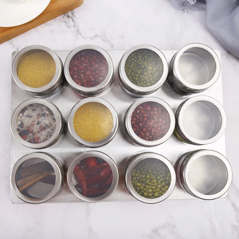 12/6/3/1Pc  Stainless Steel Magnetic Spice Jar Box Seasoning Storage Bottle Condiment Container  BBQ Cooking Kitchen Gadgets