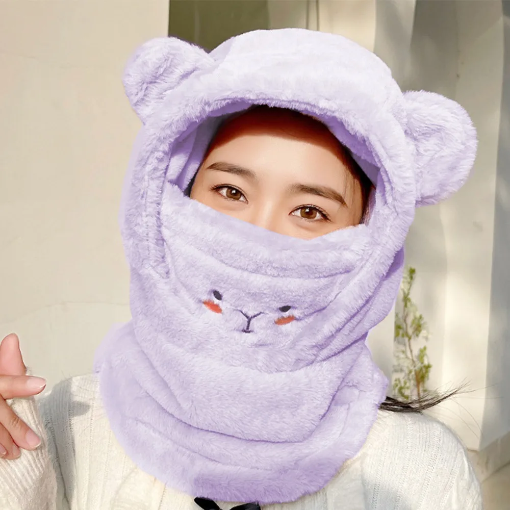 

Cartoon Warm Pullover Hat With Mask Plush Cycling Cap Anti-freezing Scarf Hat Winter