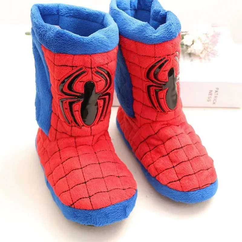 Chinelos do Homem-Aranha da Disney Cartoon para crianças, Botas Longas de Algodão Infantil, Sapatos Antiderrapantes Quentes Indoor Home, Bebês Meninos e Meninas, Inverno