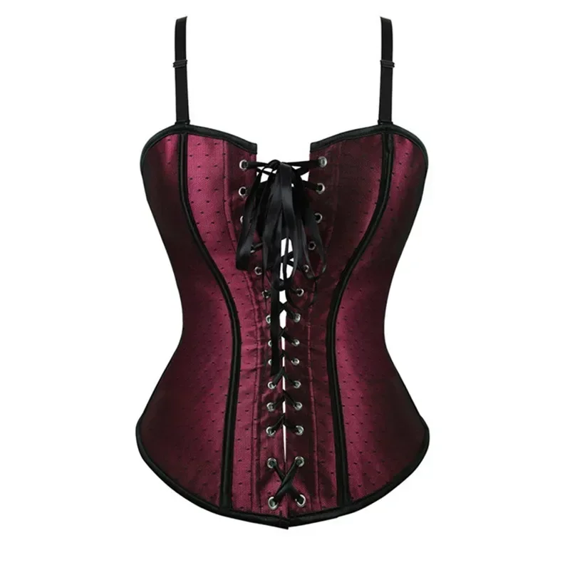 

Wome Corset Bustiers Top Halter Sexy Lace Wave Point Overbust Corselet Gothic Lingerie Vintage Victoriano Black Wine Red