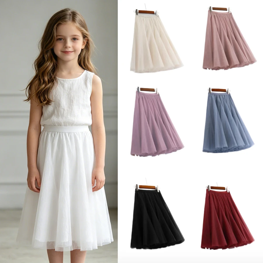 Toddler Girls Fishtail Tulle Skirt Multi-layer Ruffle Mesh Pleated Skort Elastic Waist Princess Birthday Party Costume 2-8 Years