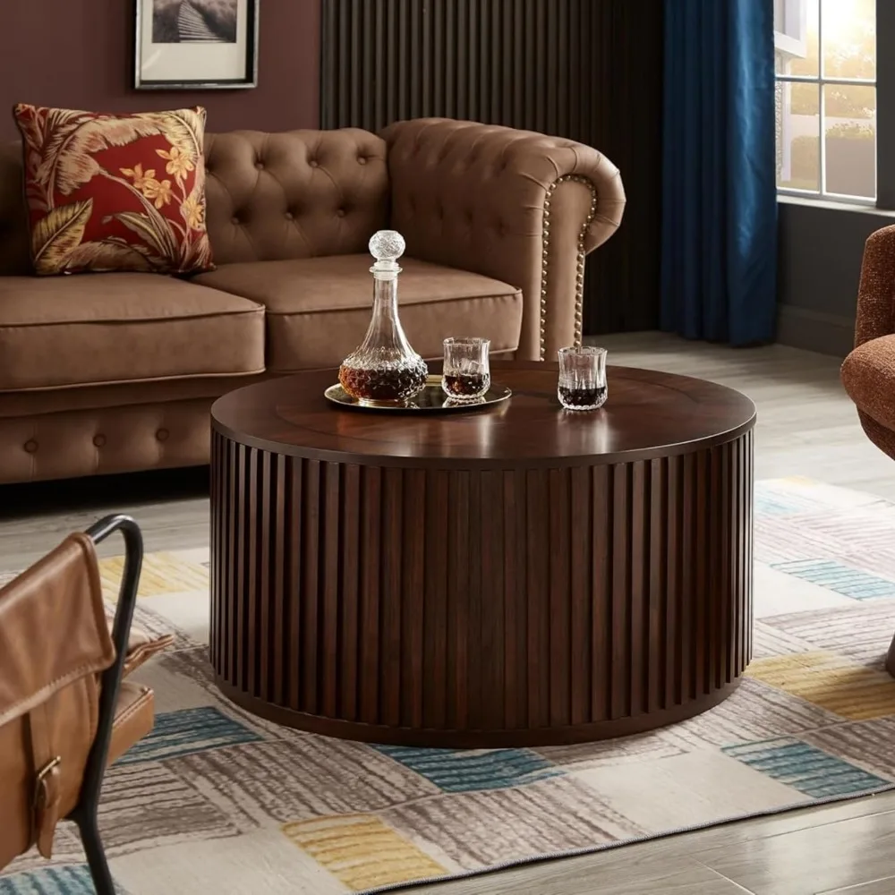 

Круглый деревянный журнальный столик для гостиной, современный круглый стол со съемной крышкой, барабанный столик в деревенском стиле для приемной, нет необходимости