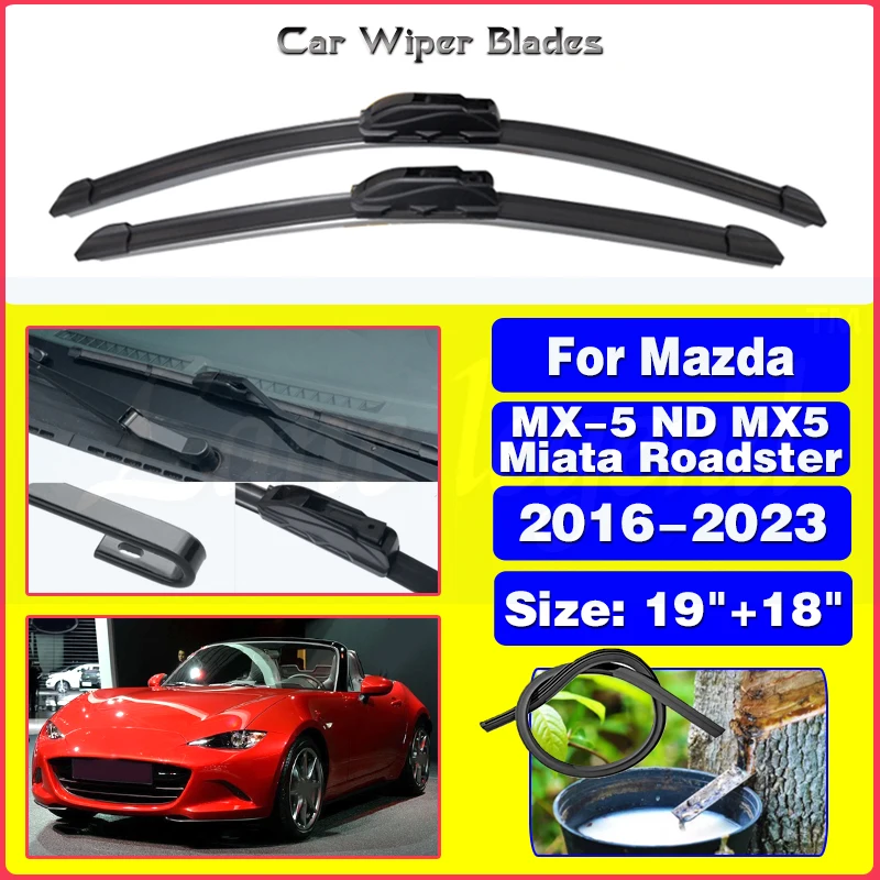 

2pcs For Mazda MX-5 ND MX5 Miata Roadster 2016 - 2023 Car Front Wiper Blades Windshield Brushes Windscreen Window 2022 19"+18"