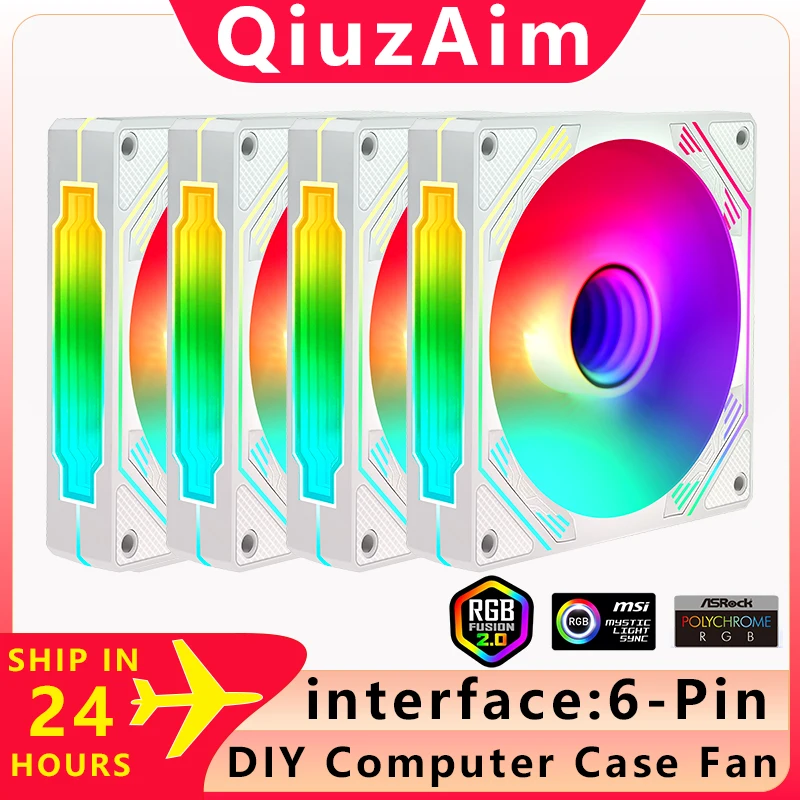 

QiuzAim 4-in-1 set suit 120mm PC DIY Computer Case Fan Cooling Cooler DC 12V 6-Pin RGB fan Need to be paired with the controller