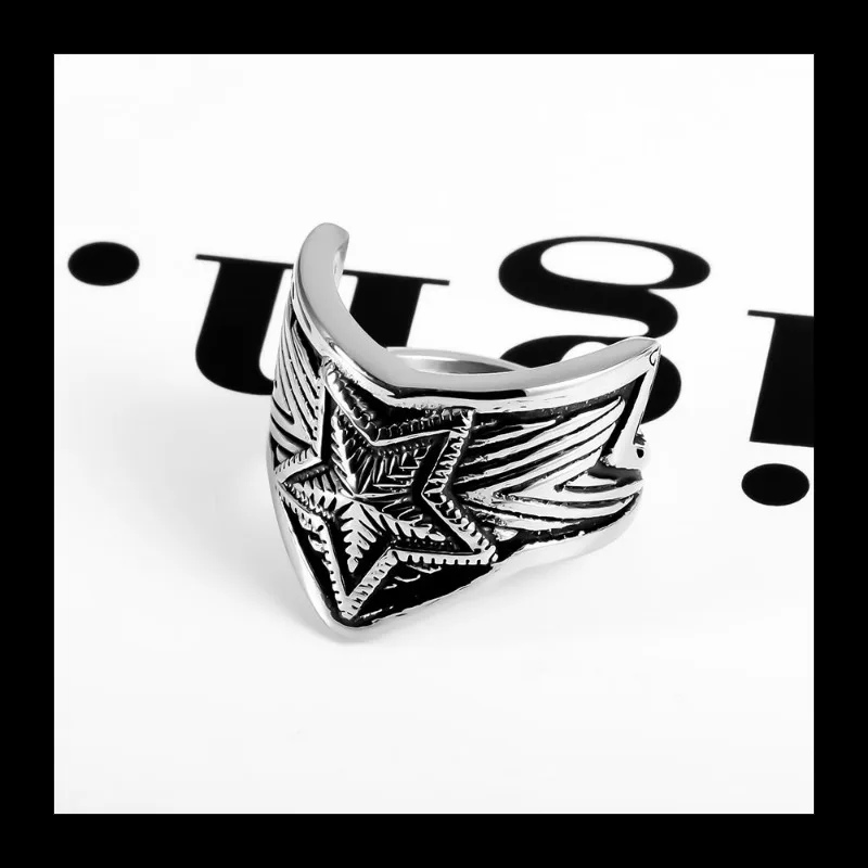 Retro Titanium Steel Pentagram Wide Version Ring, Retro Boys and Girls Index Finger Personalized Ring Accessories SA976