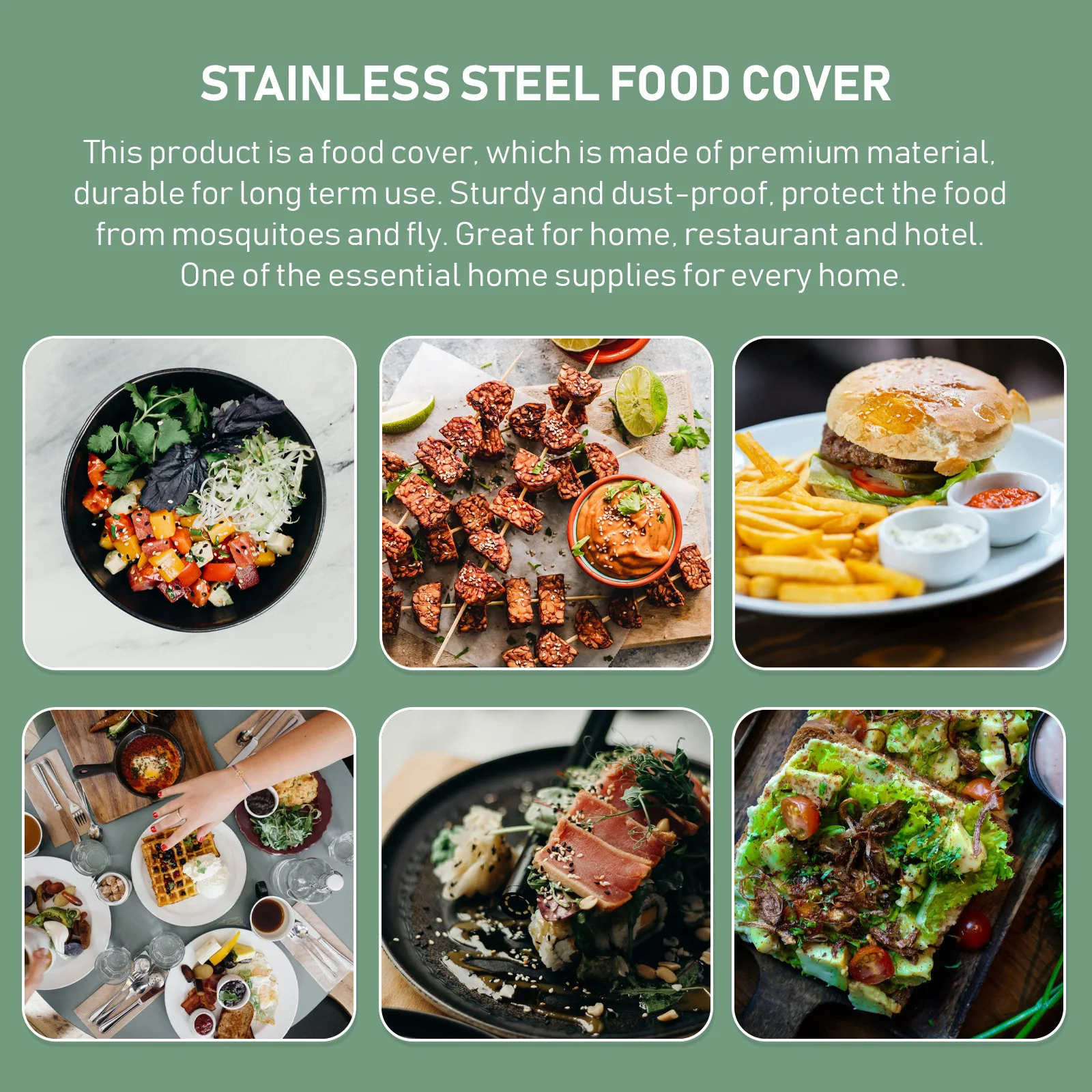 

1pc Dome Food Cover Stainless Steel Kitchen Gadgets Household Food Lid Fresh Keeping Cover For Cake Dessert Protection Silver