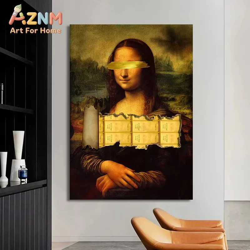1pc frameless Canvas Painting Funny Mona Lisa Poster Wall Art Canvas Painting Posters Classsic Oil Painting Character Funny Inte - view 4