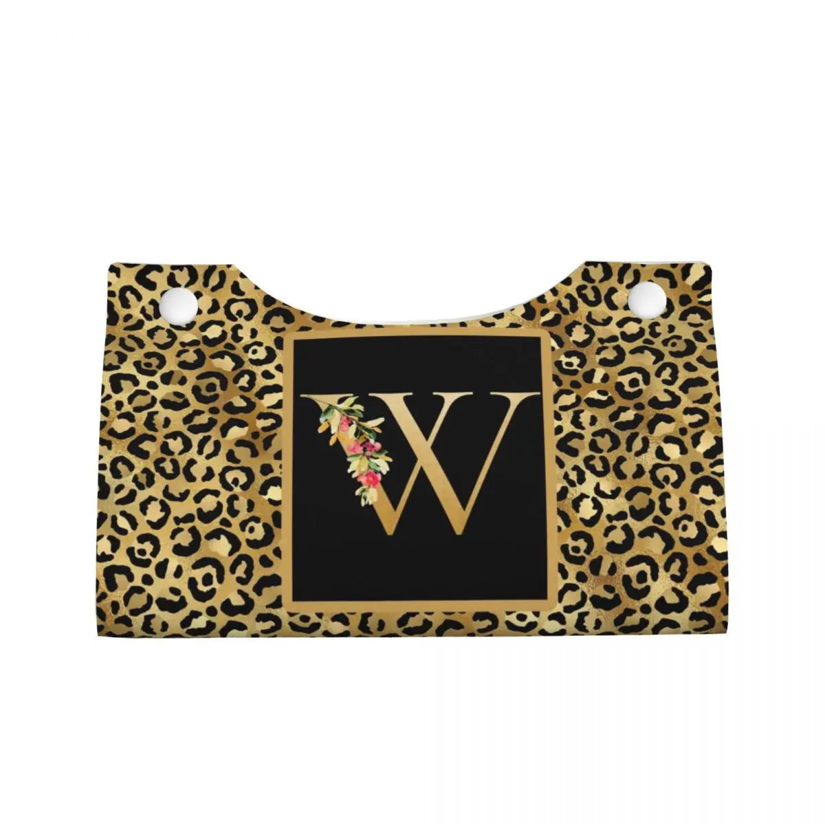 Custom Leopard Pattern Letter Tissue Box Cover Rectangular PU Leather Facial Tissues Holder for Car