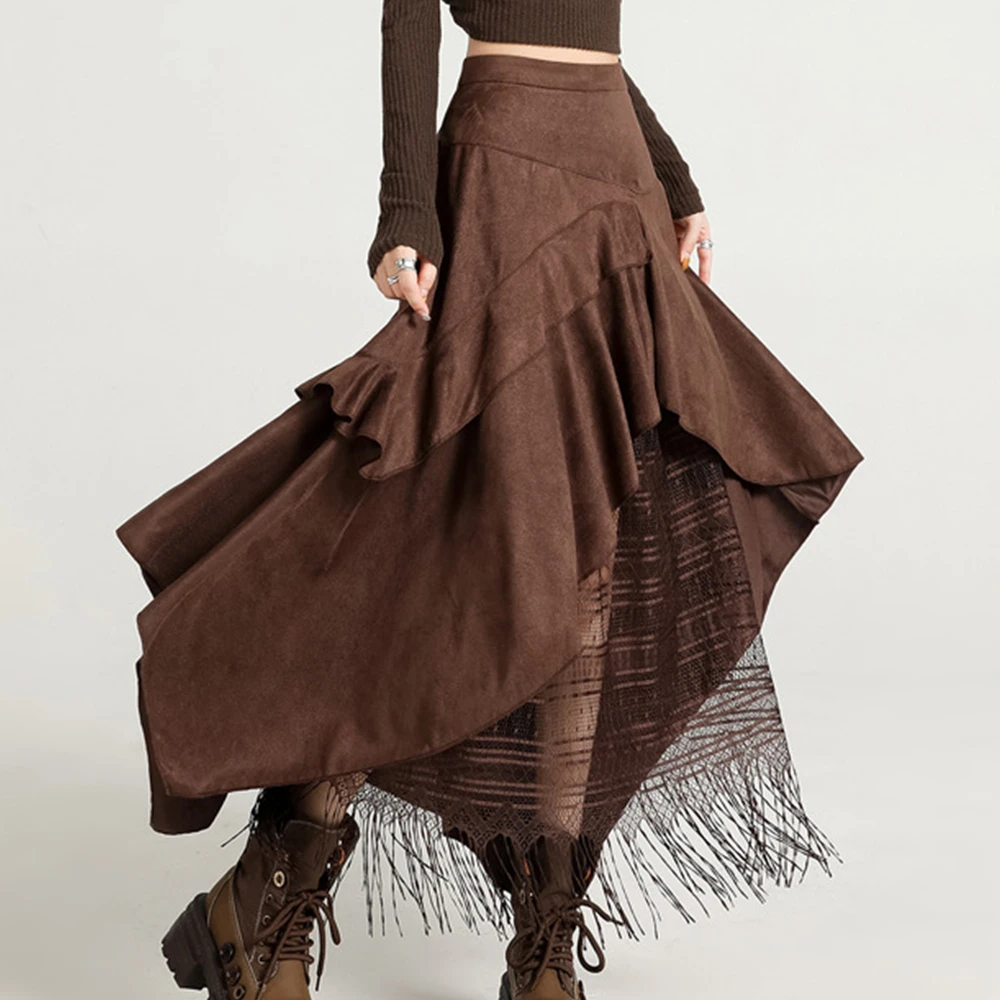 

Винтажная юбка, женская коричневая юбка в стиле стимпанк, нерегулярные юбки в пиратском стиле, платье трапециевидной формы с высокой талией