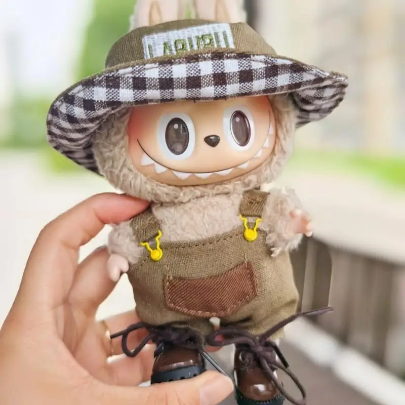 17cm Plush Doll'S Clothes Outfit Accessories For Korea Kpop Exo Labubu I II Idol Dolls sitting party green overalls Clothing