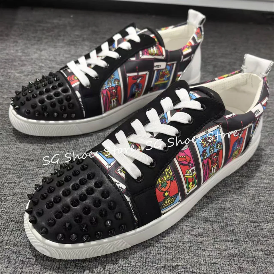 

Fashion Rivet Design Round Toe Lace-Up Loafers for Men Mixed Color Splicing Leather Shoes Male Breathbale Formal Dress Flats