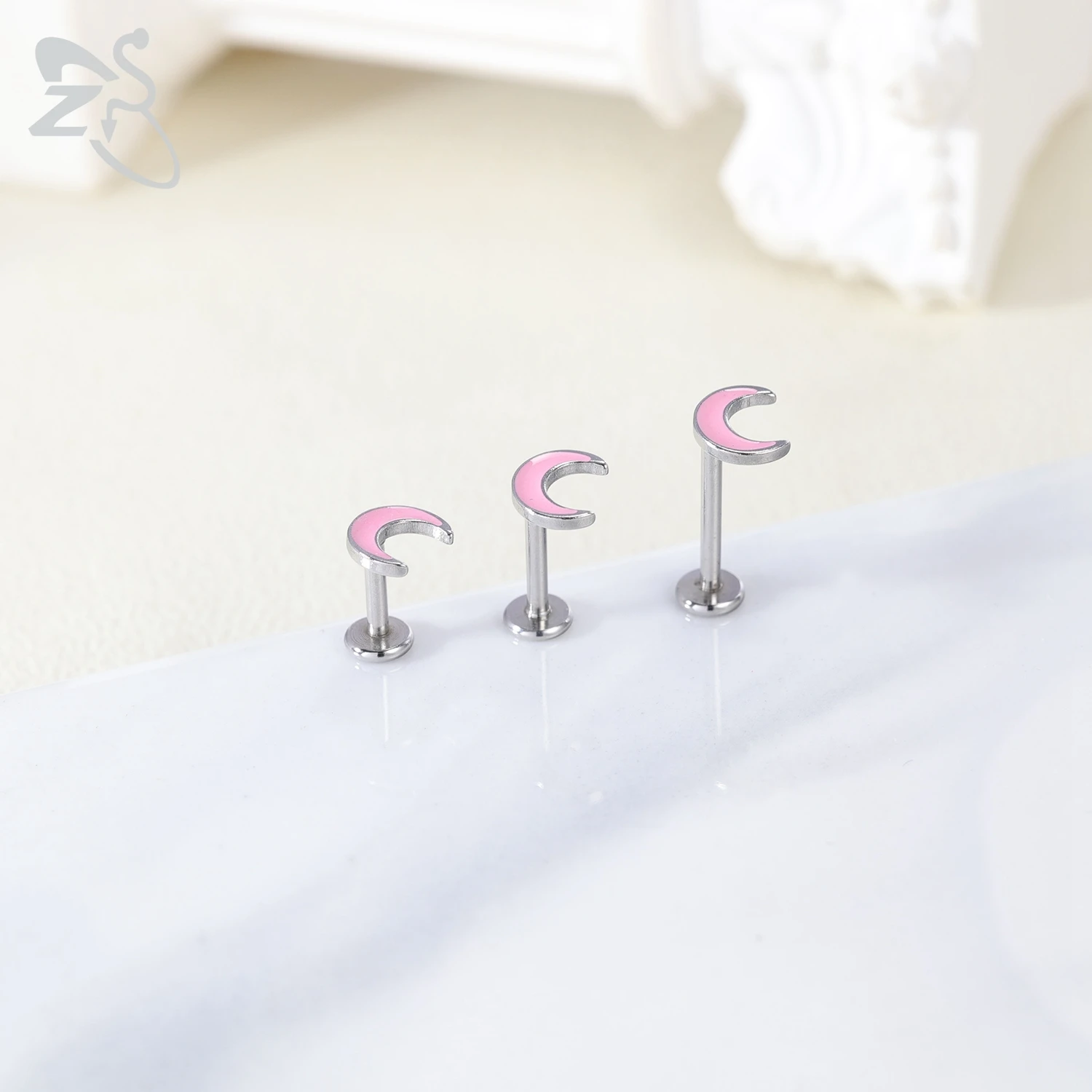 ZS 1 Piece Plug-In Style Stainless Steel Lip Piercing 16G Pink CZ Crystal Monroe Labret Studs Cartilage Helix Piercings 6/8/10M