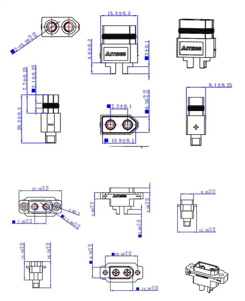 1 Stück XT60EW-M/F Stecker und Buchse, wasserdicht, schwarz, vergoldet, mit Schraubloch zur Befestigung eines 3,5-mm-Steckers. – Detail 1