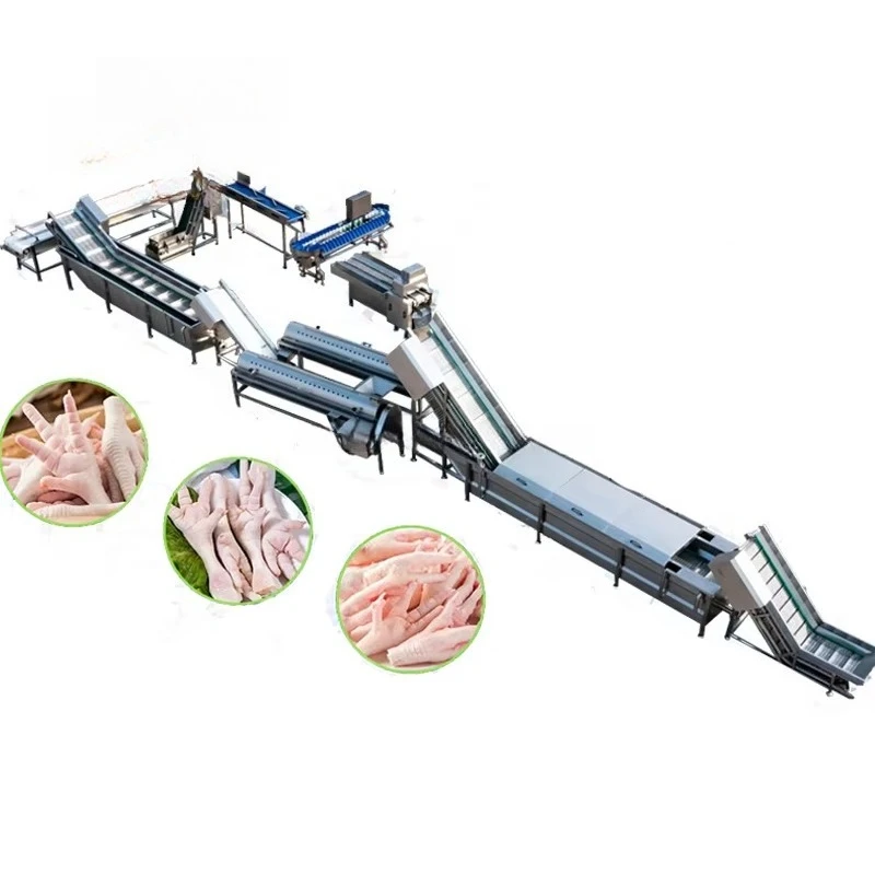 Complete Chicken Claw Processing Line Industrial Chicken Feet Scalding Peeling Cleaning Air Drying Conveyor Machine