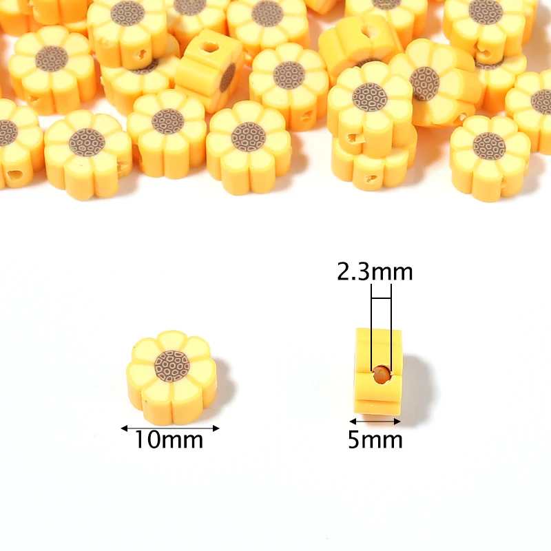 50Pcs/lot 10mm Yellow Sunflower Beads Polymer Clay Beads Polymer Clay Spacer Loose Beads for Necklace DIY Bracelet Accessories