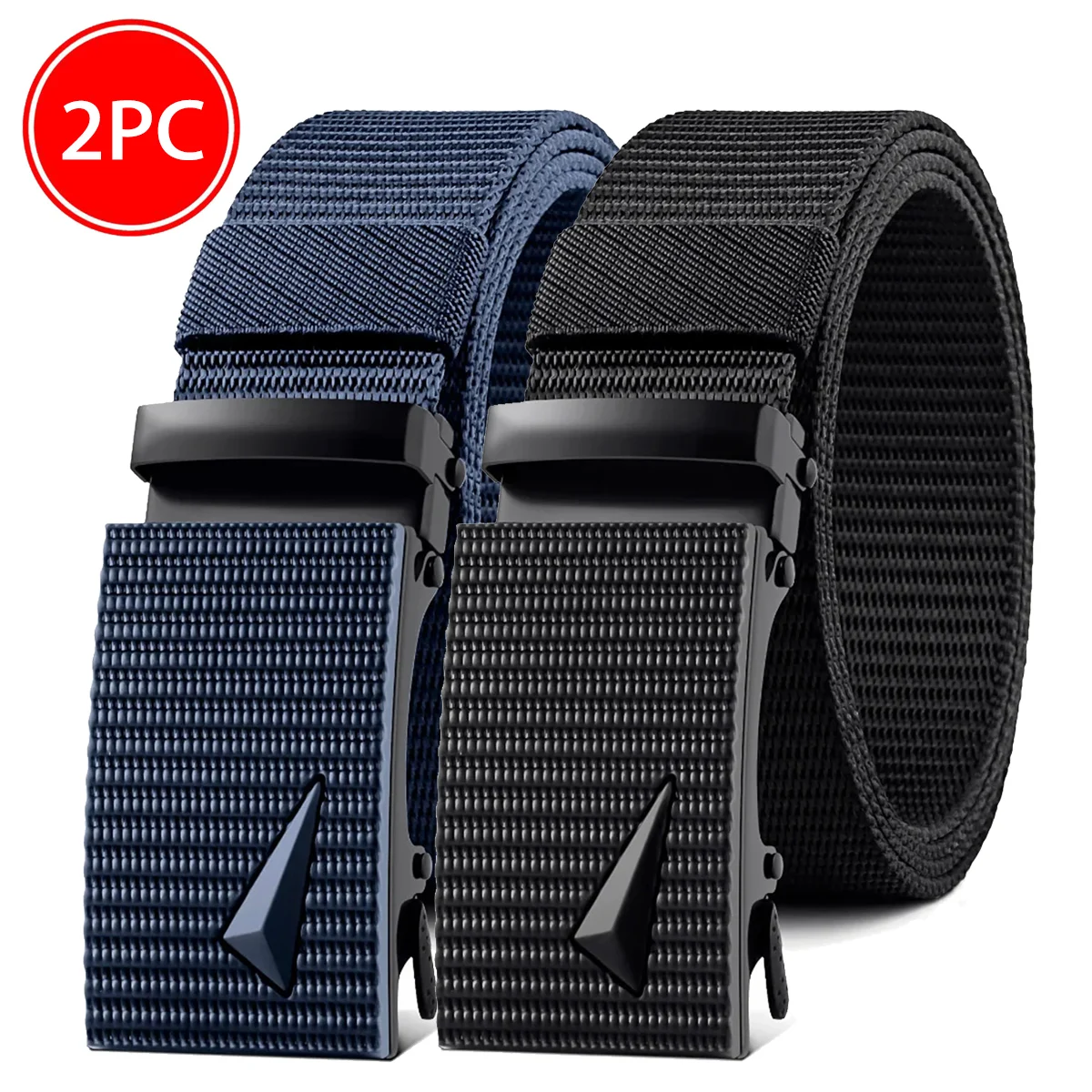 2pcs men's nylon automatic buckle waistband, non perforated tactical belt, suitable for jeans and work pants, multi color set