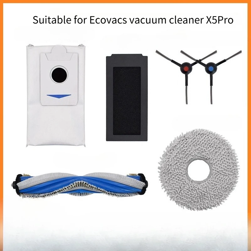 

Аксессуары для робота-пылесоса ECOVACS X5 Pro: основная щетка, боковая щетка, тряпка для мытья полов, мешок для пыли, сменные фильтры.