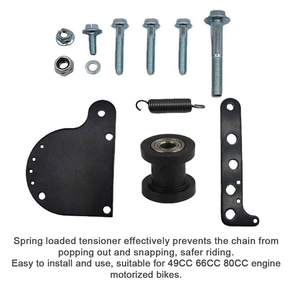 

Spring Loaded Chain Tensioner Kit Metal Pulley Chain Adjuster Compatible with 49CC 66CC 80CC Engine Motorized Bike
