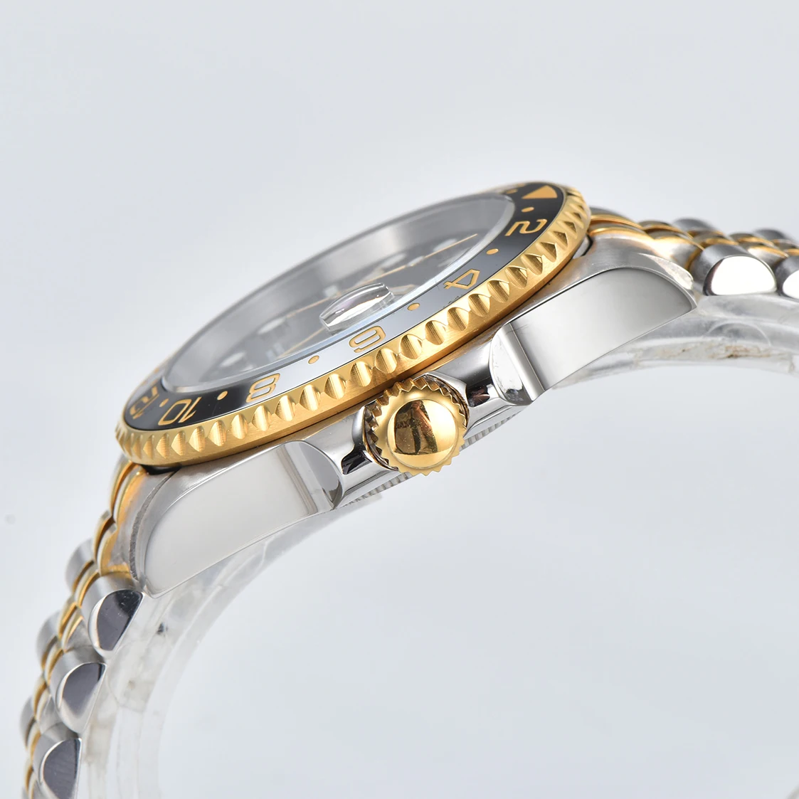 ساعات رجالية بشعار مخصص بقرص أسود أوتوماتيكي ، ساعات ميكانيكية GMTT ، حركة NH34 ، زجاج الياقوت ، فولاذ مقاوم للصدأ