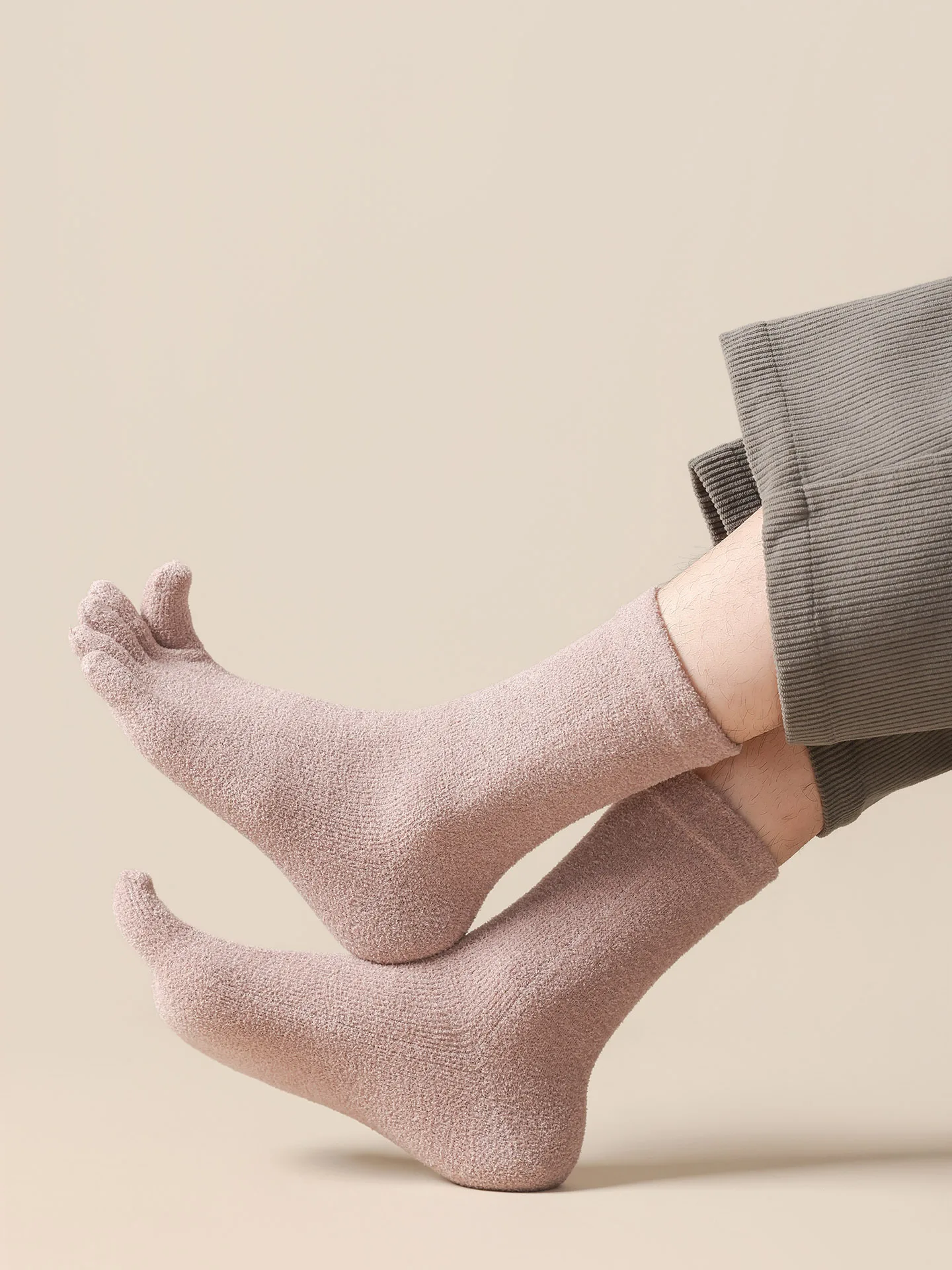 3 Pairs Winter Warm Toe Socks Soft Fleece Five Finger Socks Men's Middle Tube Thick Cold Resistant Solid Color Sleeping Socks