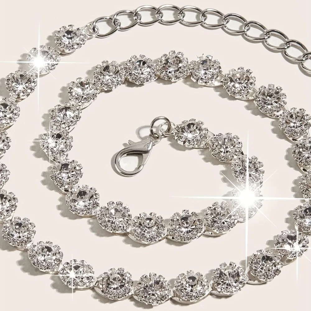 Silberner Strass-Taillengürtel, luxuriöser Metall-Taillengürtel, verstellbarer Kleiderbund, Hochzeit für Frauen
