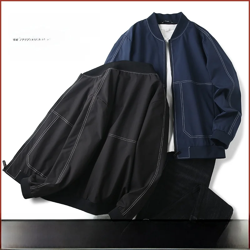 

Loose Fit Casual Baseball Collar Jaet for Men Stand Edition Youth Faion Outerwear Autumn Season Long Sve Zipper