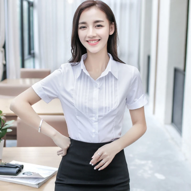 Korean Popular Clothes Shirts for Women Elegant 2024 Fashion White Shirt Women Short Sleeve Shirts and Blouses Office Lady Tops